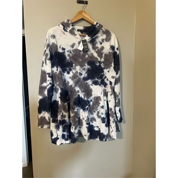 Lane Bryant Women’s Size 14/16 Waffle Knit Peplum Hoodie Black White Tie Dye NWT - Picture 2 of 10